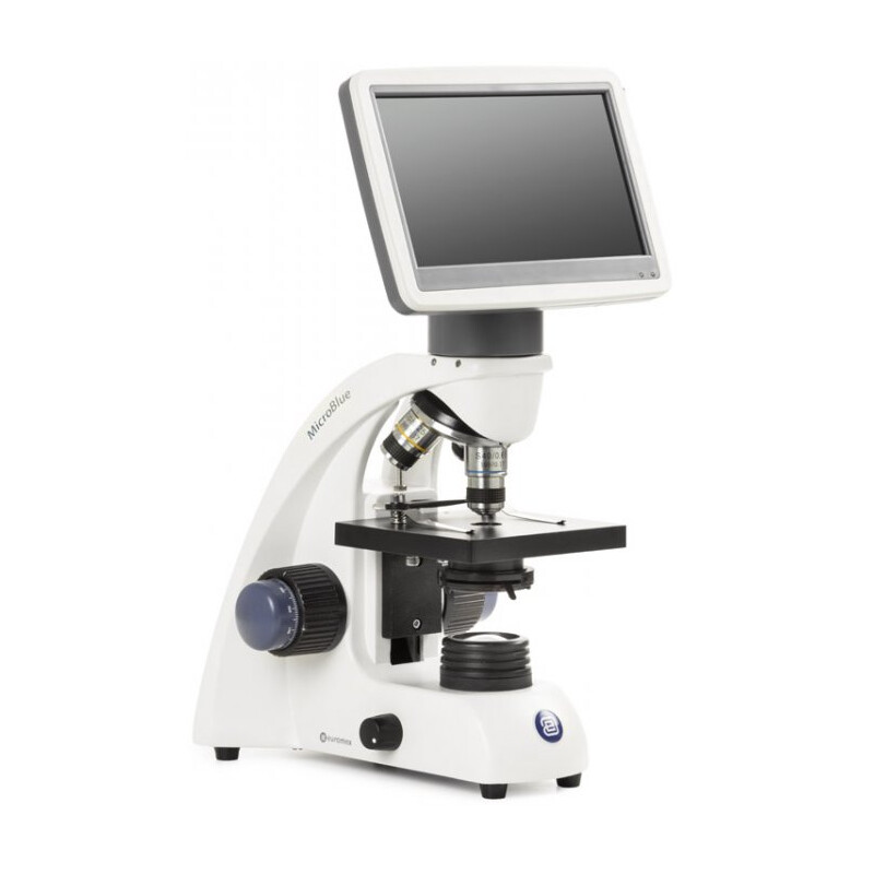 Euromex Microscope MicroBlue, MB.1051-LCD, 5.6 inch LCD screen, Achr. 4/10/S40x objectives, DIN 35mm perf., 40x - 400x, LED, 1W, Cross table