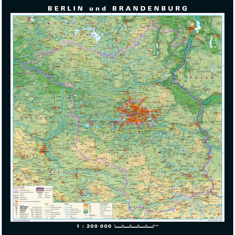 PONS Regional map Berlin-Brandenburg Physical and political (148 x 150 cm)